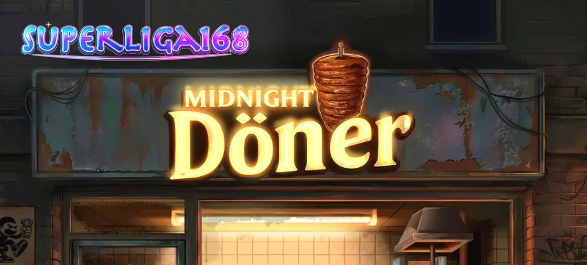 Tampilan visual slot Midnight Doner dengan tema kedai kebab malam hari yang penuh warna.