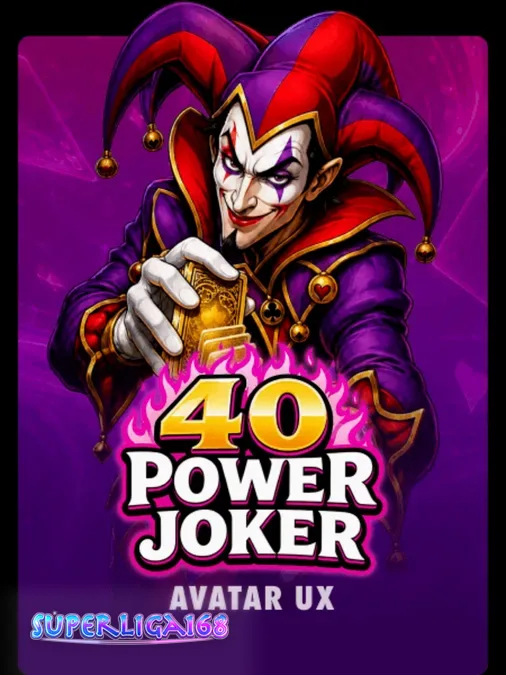 Tampilan layar permainan slot 40 Power Joker dengan simbol buah neon dan latar belakang ungu.